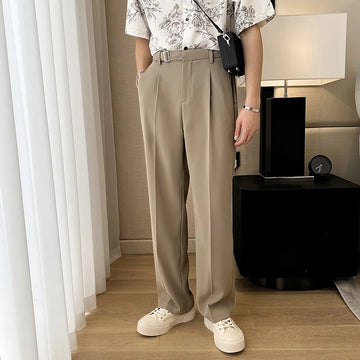 Aidase Men Korean Fashion Commuting Daily Loose Casual Vintage Classical Belt Wide Leg Suit Pants Streetwear Show Trousers aidase-shop